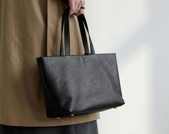 Vintage Minimalist Leather Tote Bag For Women, Large Capacity Shoulder Handbag With Zipper, Everyday Work Travel Crossbody Bag, Gift For Mom