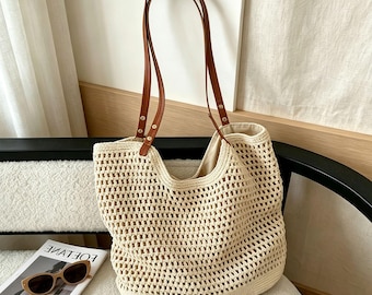 Large Capacity Tote Bag, Boho Shoulder Purse, Summer Beach Tote, Woven Handbag, Everyday Carry Bag, Travel Tote, Vacation Bag, Gift For Her