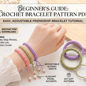 Crochet Bracelet Pattern PDF | Easy Adjustable Friendship Bracelet Tutorial | Beginner Crochet Cord Bracelet | DIY Gift Pattern