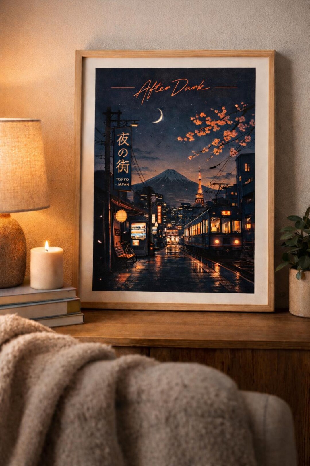 After Dark Tokyo Street Poster | Nighttime Cityscape, Mount Fuji ...