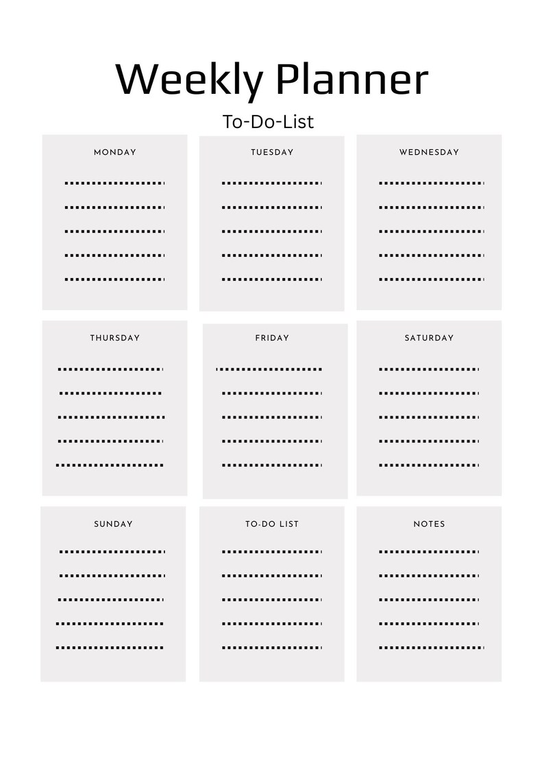 Minimal Weekly Planner Printable | A4 Planner | Simple Grey to Do List ...