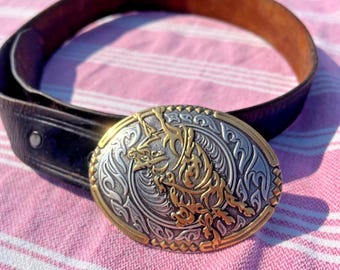 Crumrine westerngesp met lederen riem - Bull Rider Rodeo goud en zilver