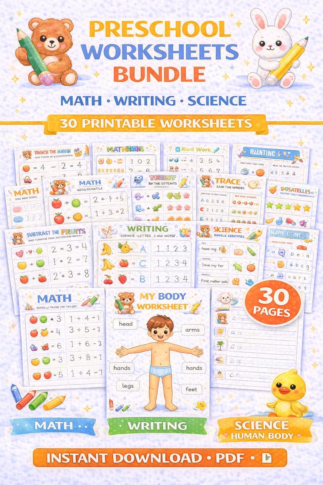 Preschool Worksheets Bundle Printable PDF, Kindergarten Math Writing ...