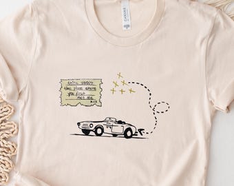 Camiseta discreta para fans, camiseta con estampado de coche de huida, regalo de algodón para amantes de la música.