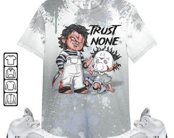 Camiseta, moletom com capuz, blusa de moletom, jaqueta bomber branca metálica 2026 5s - Não confie em ninguém, assustadora, melhor presente