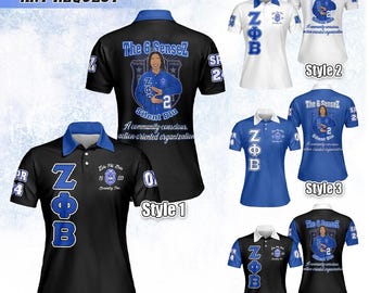 Polo Zeta Phi Beta personalizado, Z-Phi-B, azul rey, diseño de 1920, inspirado en el lema de la hermandad, JC1501