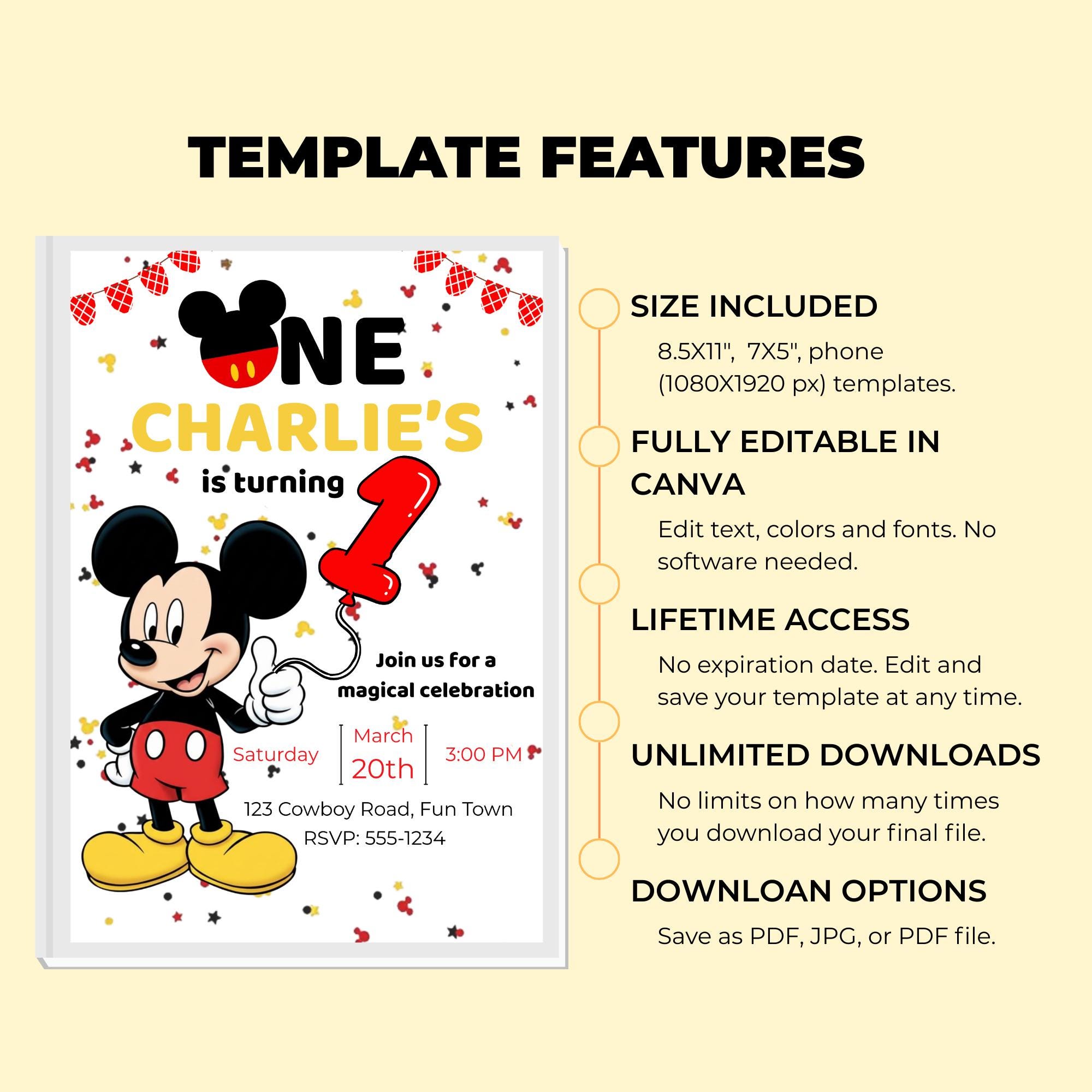 Editable Mickey Mouse 1st Birthday Invitation (digital Download) - Etsy