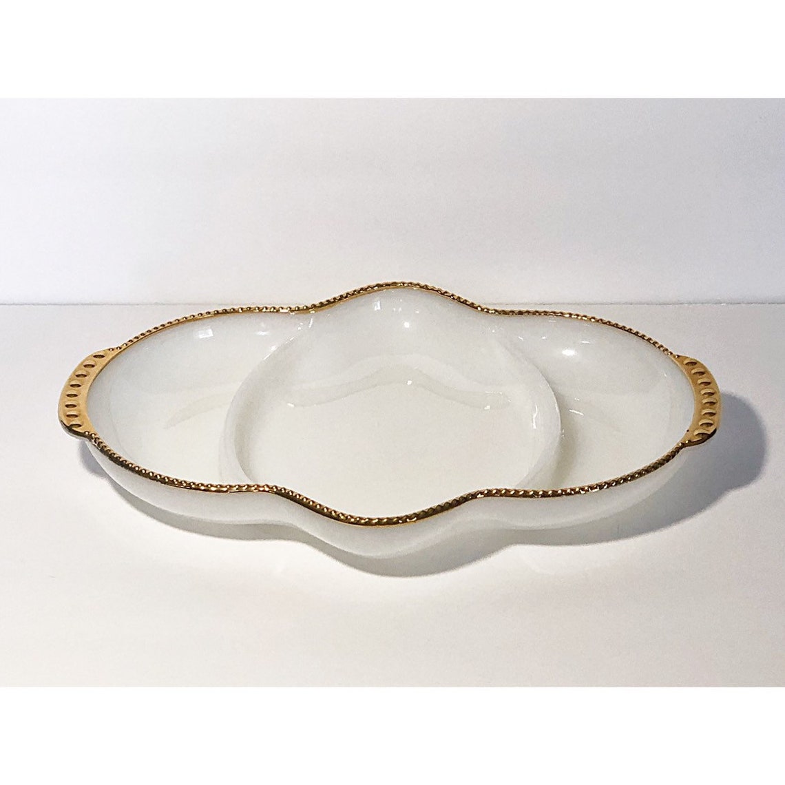 Vintage Fire King Oven Ware Milk Glass Gold Trim Serving Etsy