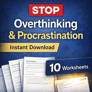 Overthinking & Procrastination Workbook druckbares PDF - Selbstreflexionsjournal für Klarheit und das Brechen der Selbstsabotage