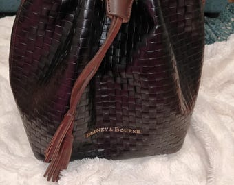 Dooney & Bourke - Black Woven Leather Bucket Bag w/ Brown Trim