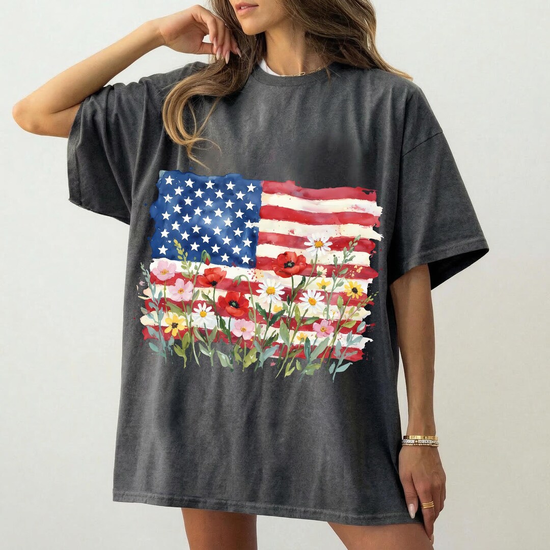 Watercolor American Flag PNG Wildflowers USA Patriotic Sublimation ...