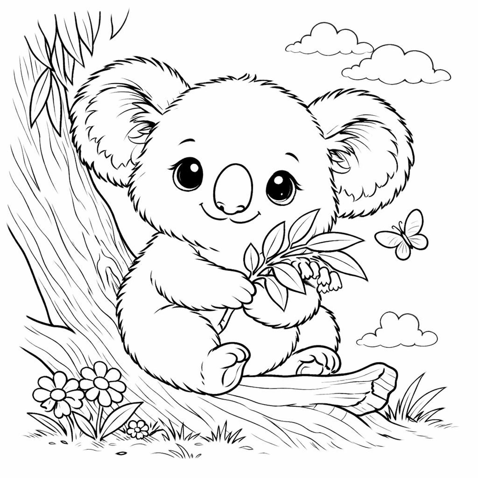Koala Colouring Page • Australian Animals Printable • Kids Colouring ...