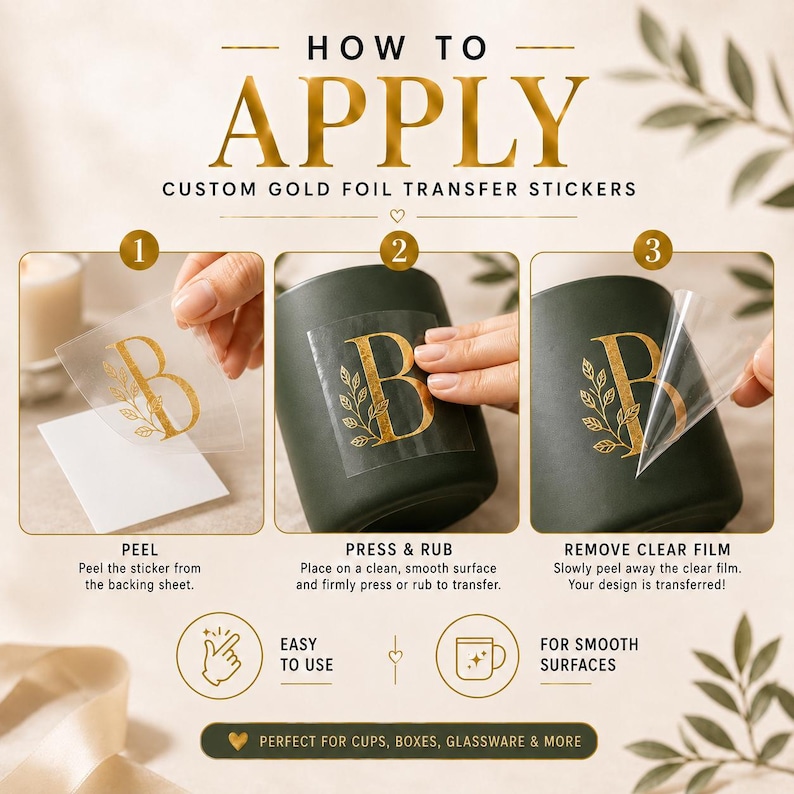 Custom Gold Foil Transfer Stickers, Silver Foil Logo Decals, UV DTF Transfer Labels for Packaging, Candles, Glassware image 5
