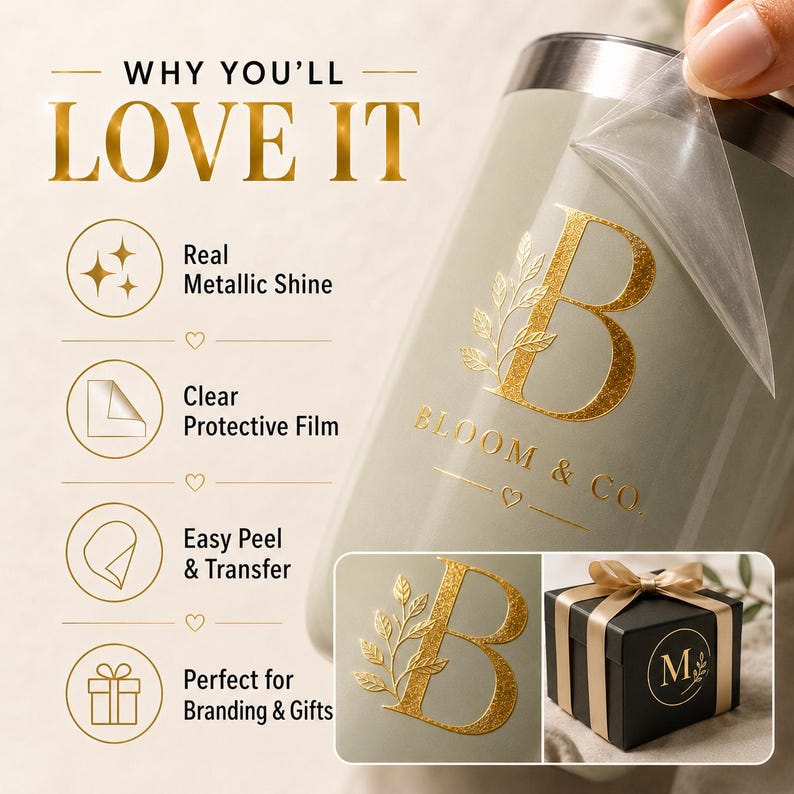 Custom Gold Foil Transfer Stickers, Silver Foil Logo Decals, UV DTF Transfer Labels for Packaging, Candles, Glassware image 6