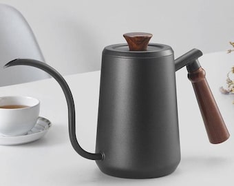 304 Stainless Steel Pour-Over Kettle | Wooden Handle Drip Coffee Pot