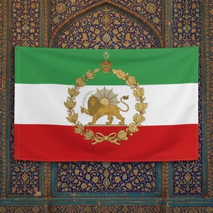 Königlicher Persischer Löwe und Sonnenflagge Doppelseitig | Vor 1979 Iran Kulturerbe Shir o Khorssid