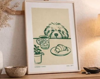 Morning Coffee Dog Print | Scandinavian Coastal Wall Art