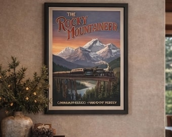 Rocky Mountaineer Framed Print | Vintage Canadian Rockies Train Travel Poster