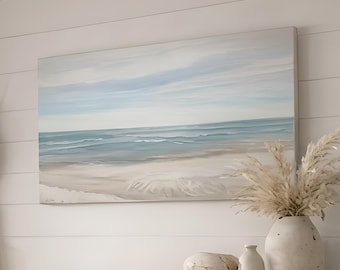 Hand-Painted Coastal Canvas Wall Art | Serene Beach Scene, Neutral Tones