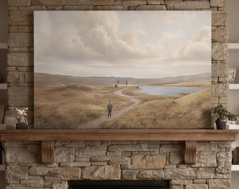 Neutral Landscape Canvas Art | Calming Countryside Farmhouse Decor