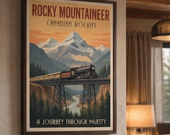 Rocky Mountaineer Framed Print | Vintage Canadian Rockies Train Travel Poster