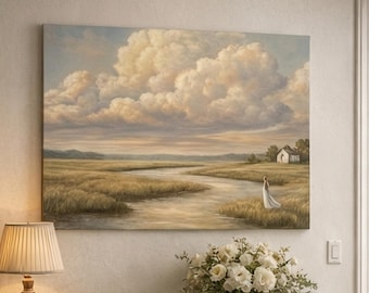 Neutral Landscape Canvas Print | Serene Countryside Wall Art