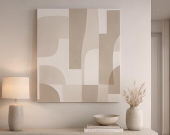 Neutral Abstract Canvas Art | Beige Minimalist Scandinavian Modern Wall Decor