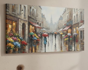 Paris Street Oil Painting on Canvas | Romantic European Cityscape Art
