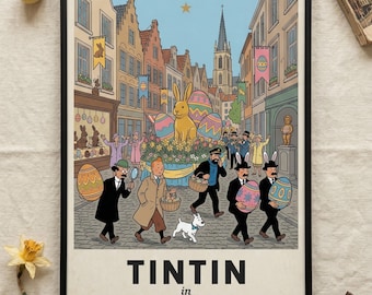 OFFICIAL Tintin in Brussels Easter Parade Art | Vintage Hergé Poster, Comic Fan Gift