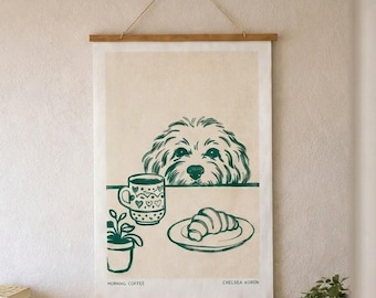Dog Morning Coffee Print | Minimalist Kitchen Wall Art, Scandinavian Decor