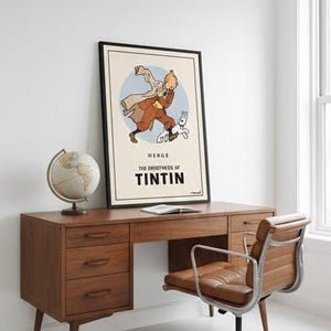 Póster oficial de Tintín y Milú estilo cómic vintage / Cuadro retro de dibujos animados enmarcado para pared, decoración minimalista. imagen 8