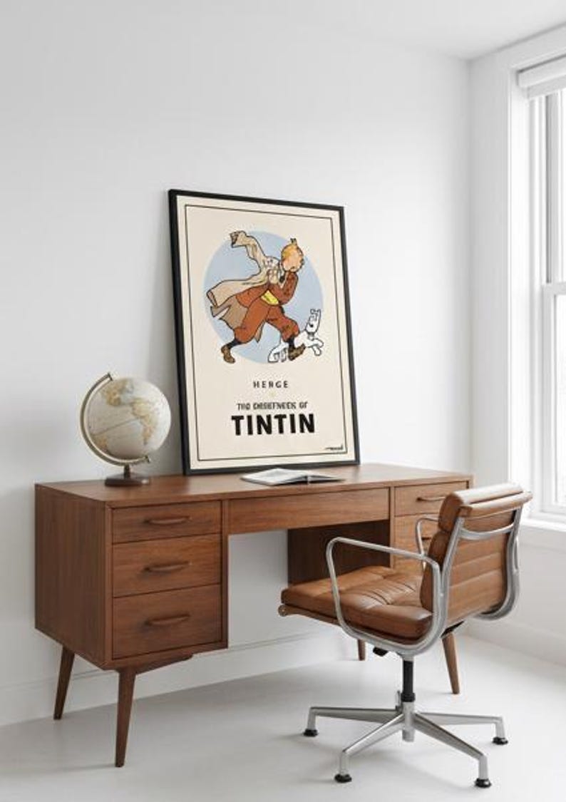 Póster oficial de Tintín y Milú estilo cómic vintage / Cuadro retro de dibujos animados enmarcado para pared, decoración minimalista. imagen 8