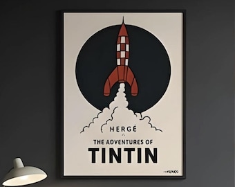 OFFICIAL Tintin Rocket Poster | Framed Vintage Comic Space Art Print, Retro Minimalist Decor