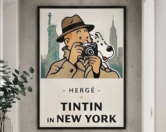 OFFICIAL Tintin in New York Poster | Framed Vintage Comic Wall Art Print
