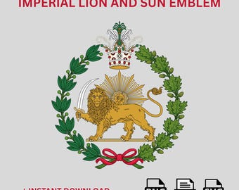 Imperial Lion and Sun Emblem, Persian Art, Iran Symbol (Digital Download)