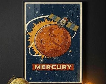 Vintage Mercury Space Poster | Framed Retro Planet Art, Boys Bedroom, School and Educational