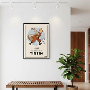 Póster oficial de Tintín y Milú estilo cómic vintage / Cuadro retro de dibujos animados enmarcado para pared, decoración minimalista. imagen 6