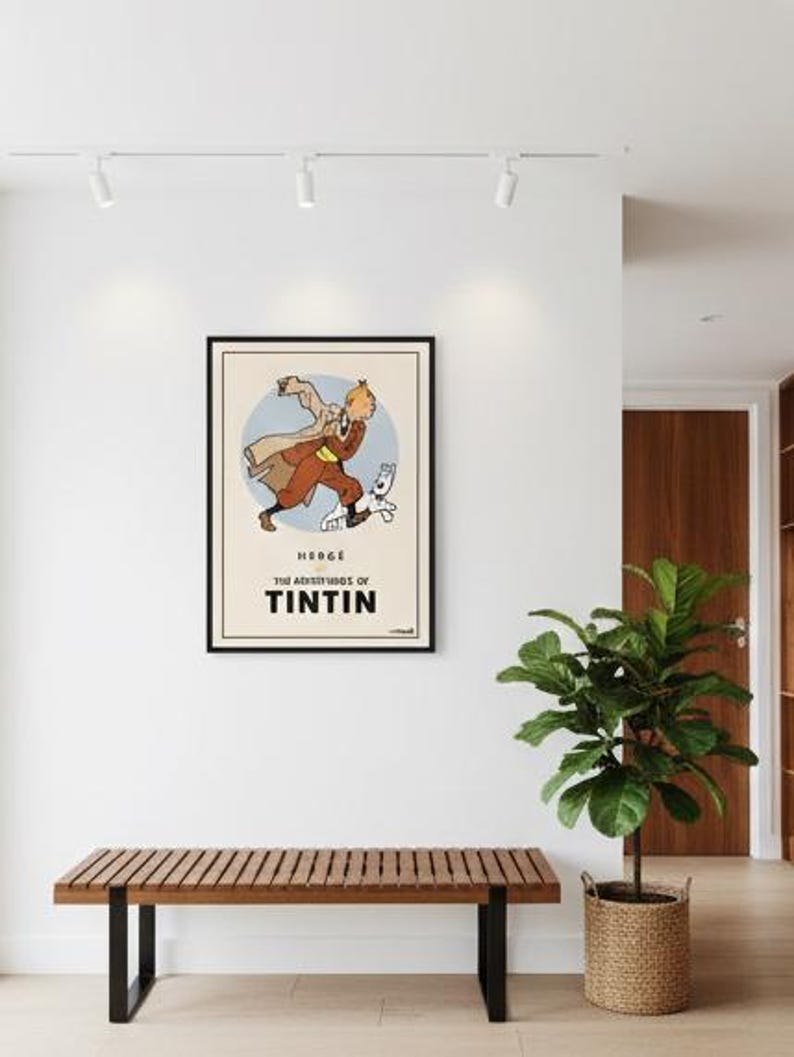 Póster oficial de Tintín y Milú estilo cómic vintage / Cuadro retro de dibujos animados enmarcado para pared, decoración minimalista. imagen 6