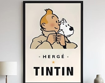 OFFICIAL Tintin by Hergé | Vintage Comic Wall Art,  Minimalist Tintin Poster, Modern Wall Art, Comic Book Poster Gift and Home Decor