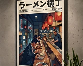 Japanese Ramen Shop Framed Poster | Tokyo Street Art Print, Vintage Japan Wall Decor