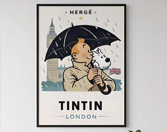 OFFICIAL Tintin London Poster | Framed Vintage Comic Art Print, Retro Wall Decor