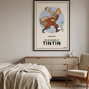 Póster oficial de Tintín y Milú estilo cómic vintage / Cuadro retro de dibujos animados enmarcado para pared, decoración minimalista. imagen 7