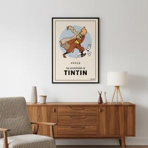 Póster oficial de Tintín y Milú estilo cómic vintage / Cuadro retro de dibujos animados enmarcado para pared, decoración minimalista. imagen 9