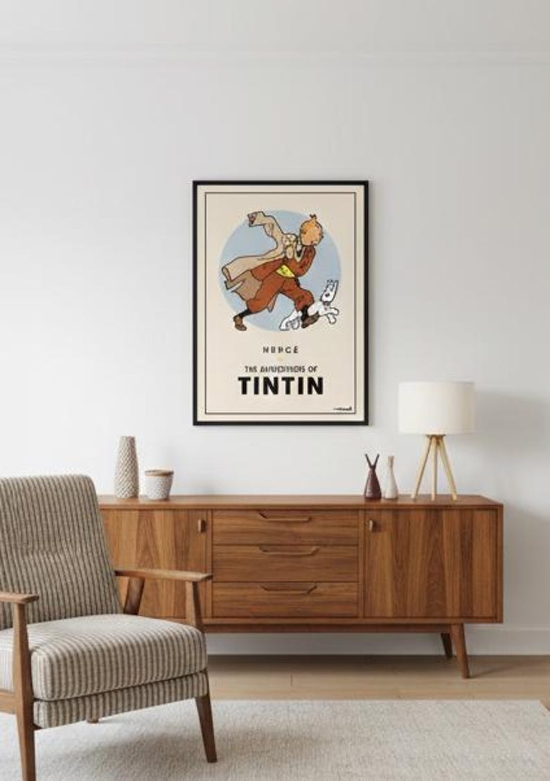 Póster oficial de Tintín y Milú estilo cómic vintage / Cuadro retro de dibujos animados enmarcado para pared, decoración minimalista. imagen 9