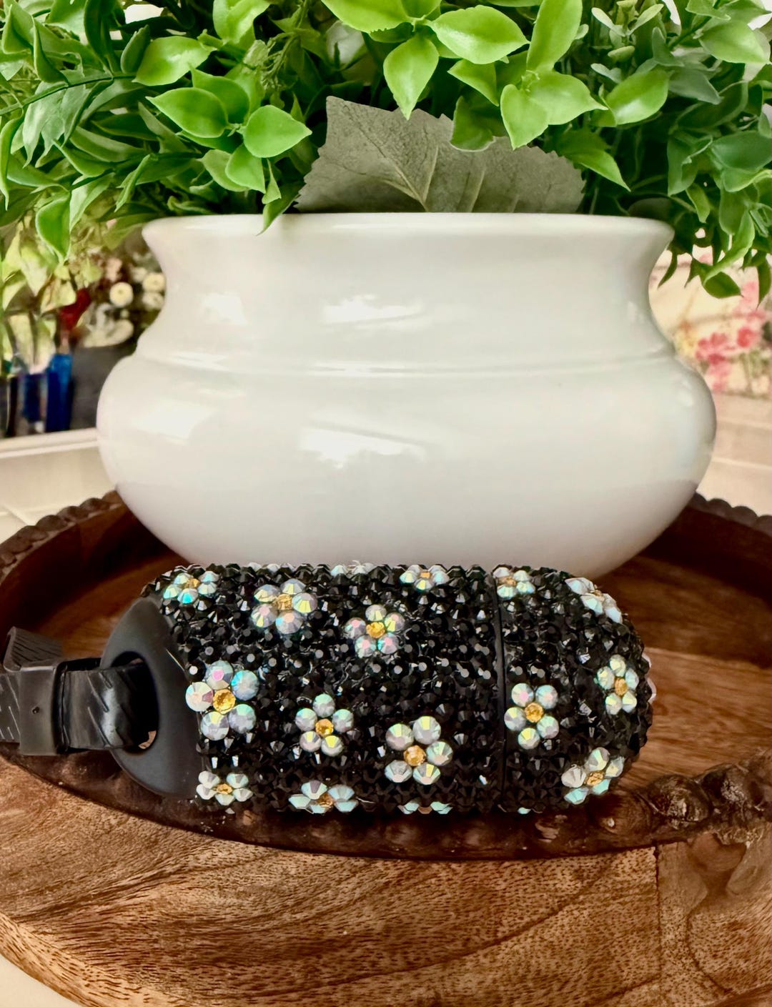 Black Dog Poop Bag Holder With Handcrafted Daisy Flowers - Full ...