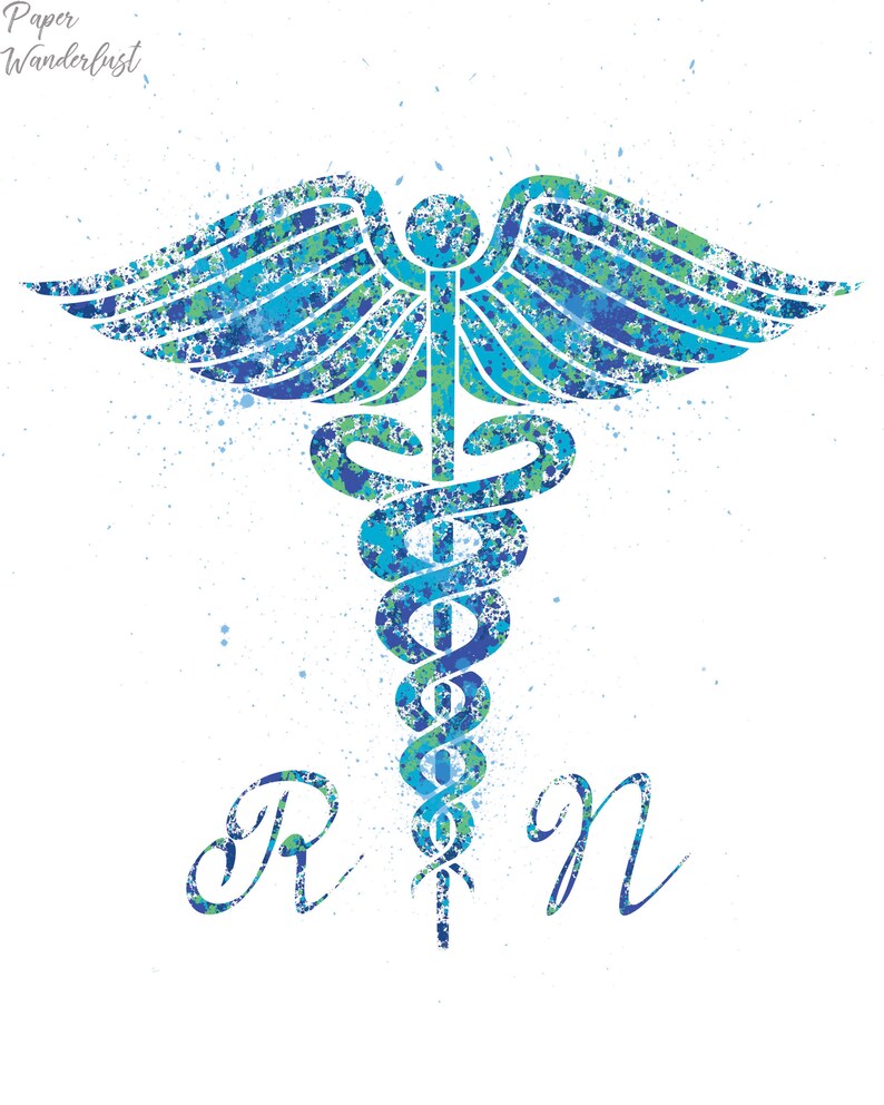 Nurse Symbol Caduceus RN Watercolor Printable Poster Wall Art Etsy