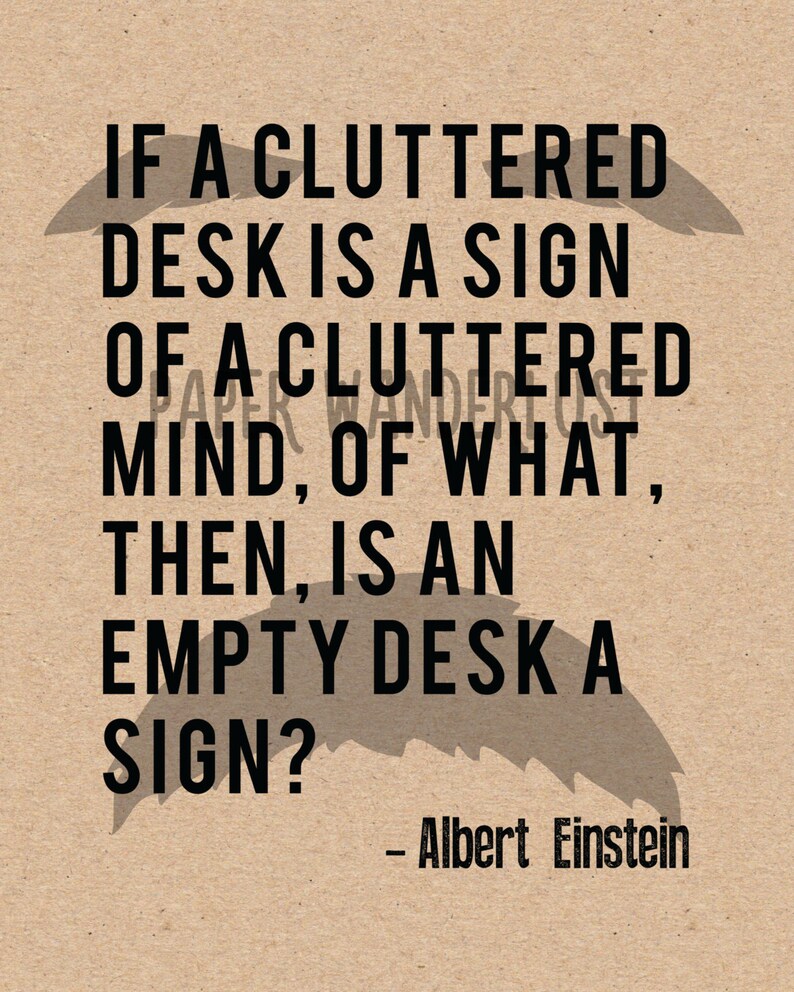 Albert Einstein A Cluttered Desk E Printable Poster Wall Art Print