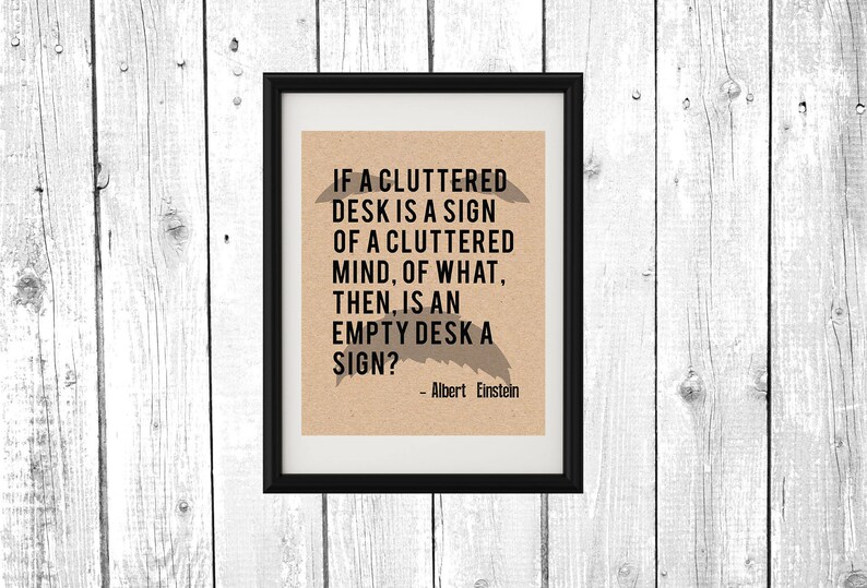 Albert Einstein A Cluttered Desk E Printable Poster Wall Art Print