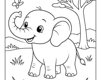 Dibujos para colorear de animales de África – Libro de actividades de 50 páginas en blanco y negro (Descarga digital)