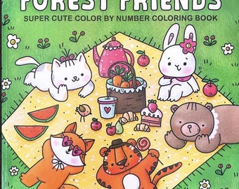 Libro para colorear por números de animales del bosque kawaii / 87 páginas relajantes (Descarga PDF)